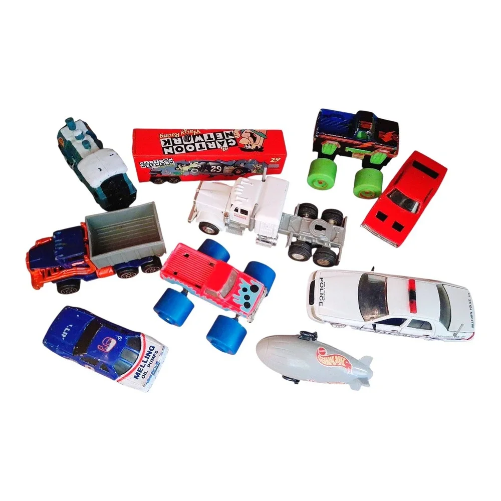 Vintage 1990s Diecast 10 Toy Car Lot Hot Wheels Cartoon Network Train Police Car
